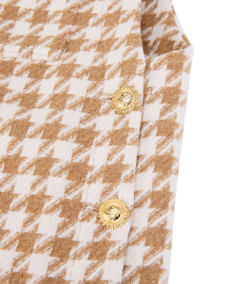 Houndstooth Checkered Quilted Vest (Beige)