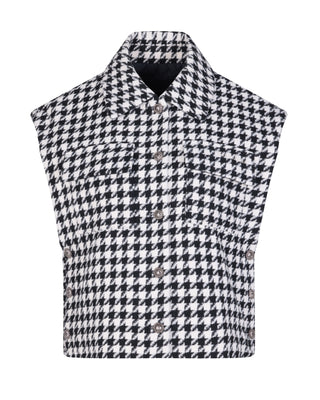 Houndstooth Checkered Quilted Vest (Black)
