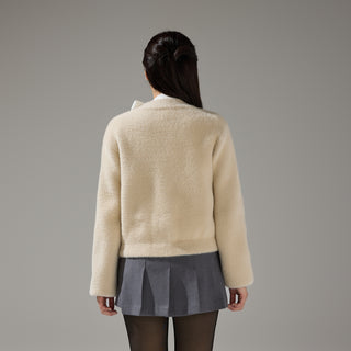 Furry V-neck Cardigan (Beige)