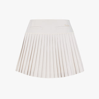 Pearl Logo Flared Pleats Skirt (Beige)