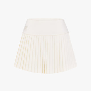 Pearl Logo Flared Pleats Skirt (Ivory)