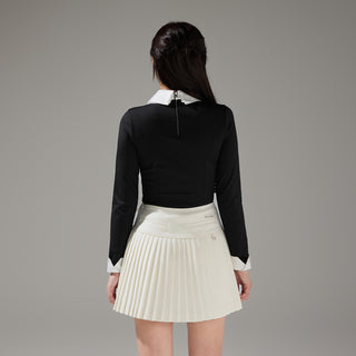 Pearl Logo Flared Pleats Skirt (Ivory)