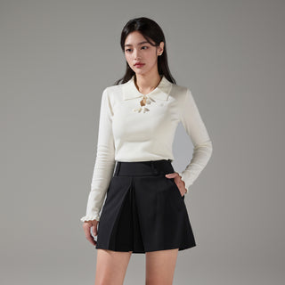 Front Pleats A-line Skirt (Black)