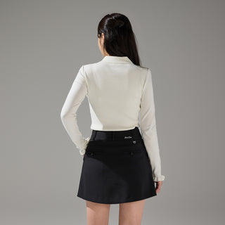 Front Pleats A-line Skirt (Black)