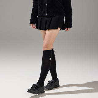 Velvet Ribbon Knee-socks (Black)