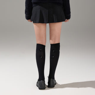 Velvet Ribbon Knee-socks (Black)