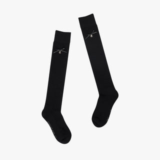 Leather Ribbon Knee-socks (Black)