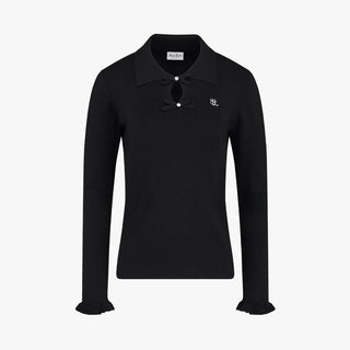 Flat Collar Open Pointed Knit (Black)