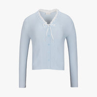 Ruffled V-Neck Cardigan (Blue)