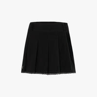 Glossy Lace Pleated Skirt (Black)