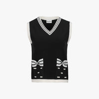 [MADE IN JAPAN] Ribbon V-Neck Vest (Black)