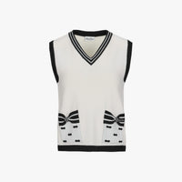 [MADE IN JAPAN] Ribbon V-Neck Vest (Cream)