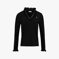 Ruffled V-Neck T-Shirt (Black)
