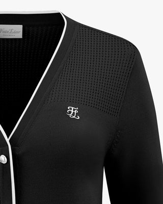 V Neck color scheme line cardigan (Black)