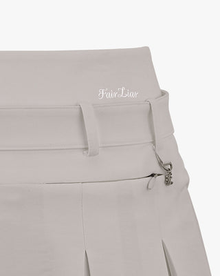 Belt pleated skirt (Beige)