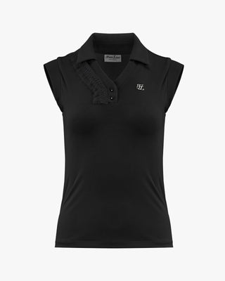 Frill V Neck sleeveless T Shirt (Black)