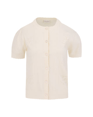 Logo Jacquard Short Sleeve Cardigan (Cream)