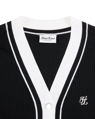 Color Combination Wide Ribbed Cardigan (Black)
