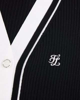 Color Combination Wide Ribbed Cardigan (Black)