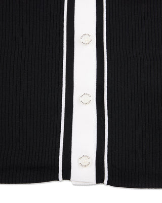 Color Combination Wide Ribbed Cardigan (Black)