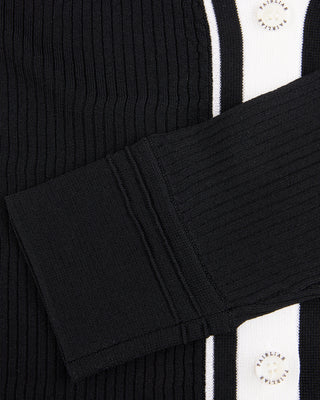 Color Combination Wide Ribbed Cardigan (Black)