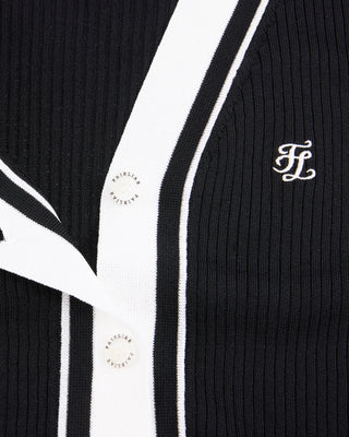 Color Combination Wide Ribbed Cardigan (Black)