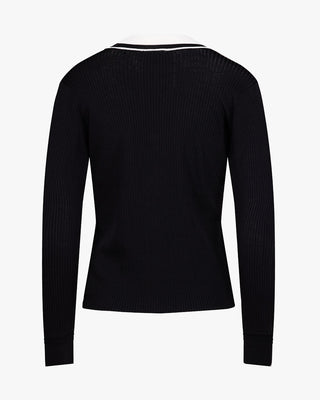 Color Combination Wide Ribbed Cardigan (Black)