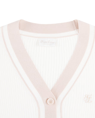 Color Combination Wide Ribbed Cardigan (White)