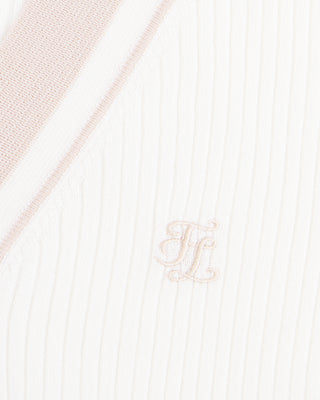 Color Combination Wide Ribbed Cardigan (White)