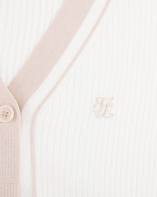 Color Combination Wide Ribbed Cardigan (White)