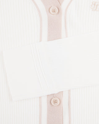 Color Combination Wide Ribbed Cardigan (White)