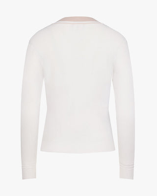 Color Combination Wide Ribbed Cardigan (White)