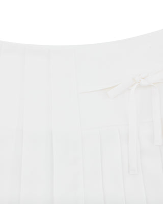 Asymmetrical Ribbon Pleated Skirt (White)