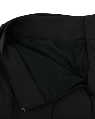 Front Ribbon Belt Wide Pleated Skirt (Black)