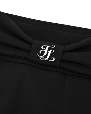 Front Ribbon Belt Wide Pleated Skirt (Black)
