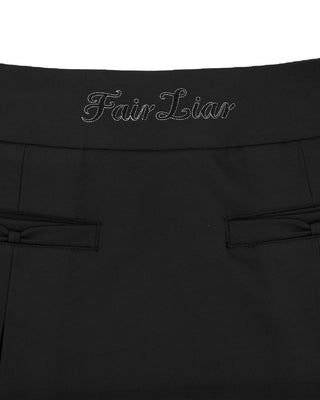 Front Ribbon Belt Wide Pleated Skirt (Black)