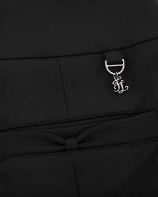 Front Ribbon Belt Wide Pleated Skirt (Black)