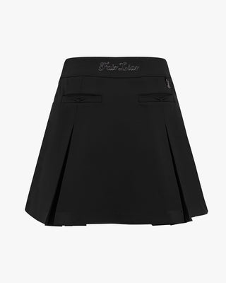 Front Ribbon Belt Wide Pleated Skirt (Black)