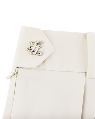 Logo Embellished Pleated Skirt (Beige)