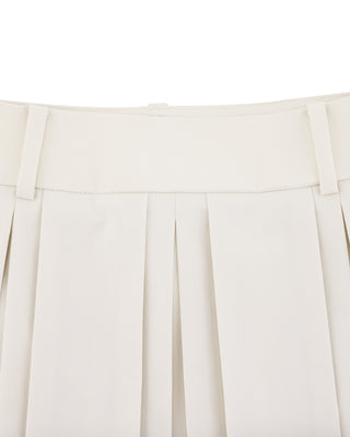 Logo Embellished Pleated Skirt (Beige)