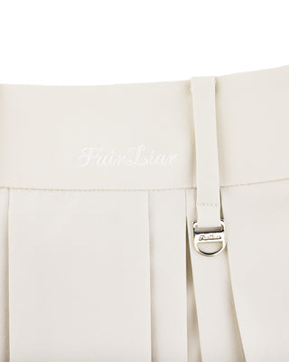 Logo Embellished Pleated Skirt (Beige)