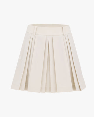 Logo Embellished Pleated Skirt (Beige)