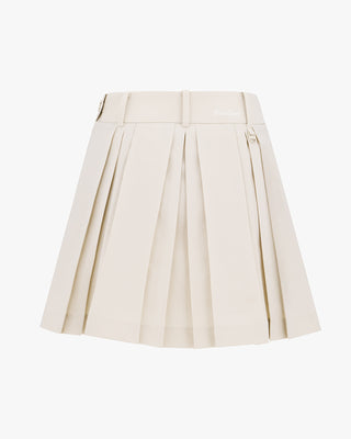 Logo Embellished Pleated Skirt (Beige)