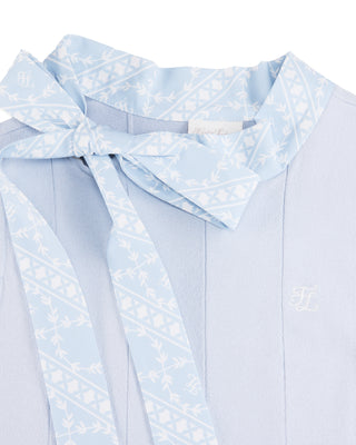 Patterned Neck Ribbon Sleeveless Knit (Blue)