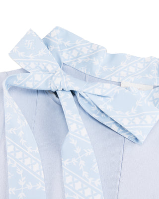 Patterned Neck Ribbon Sleeveless Knit (Blue)