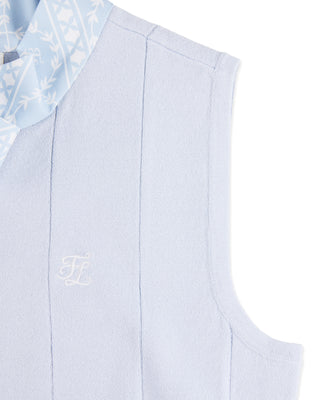 Patterned Neck Ribbon Sleeveless Knit (Blue)