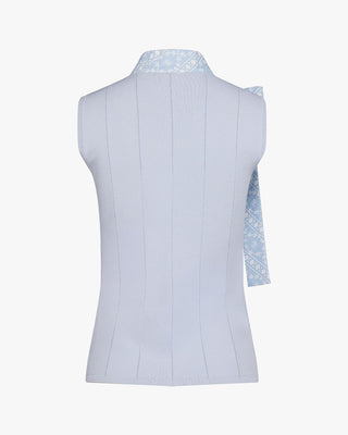 Patterned Neck Ribbon Sleeveless Knit (Blue)