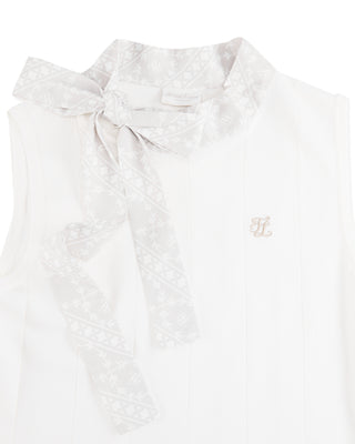 Patterned Neck Ribbon Sleeveless Knit (White)