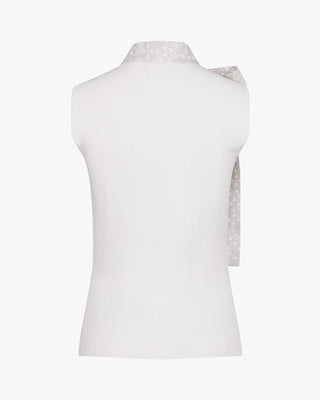 Patterned Neck Ribbon Sleeveless Knit (White)