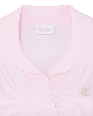 Open Collar Pearl Point Neck Knit (Pink)
